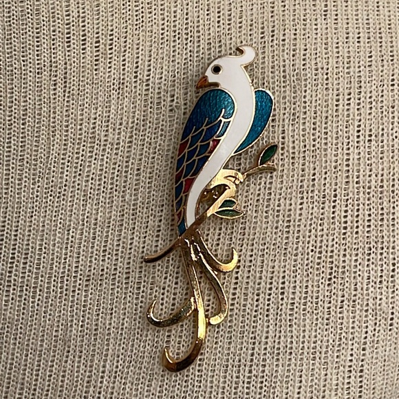 Vintage Enamel Cloisonné Peacock Bird Pin - Brooch - Picture 7 of 16